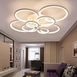 Ring Ceiling Light Fixture Acrylic Shade LED Flush Mount Dimmable with Remote Control Round Chic Chandelier Lighting for Island Hallway Entryway Passway Dining Room Bedroom Balcony Living Room 8-Light