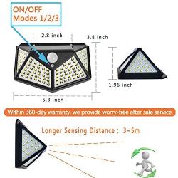 Solar Lights Outdoor 100 Led Solar Motion Sensor Security Lights ,Wireless Waterproof with 120° Motion Angle Outdoor Lights,Easy-to-Install for Front Door,Yard,Garage (4-Pack/3 Modes)