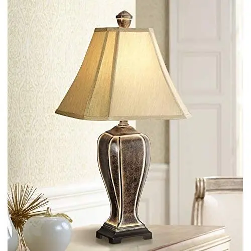 Traditional Rustic Jar Style Table Lamp Decor Desert Crackle Black Gold Taupe Faux Silk Bell Shade for Living Room Bedroom House Bedside Nightstand Home Office Reading Family - Regency Hill Traditional Rustic Jar Style Table Lamp Decor Desert Crackle Black Gold Taupe Faux Silk Bell Shade for Living Room Bedroom House Bedside Nightstand Home Office Reading Family - Regency Hill