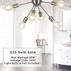 VINLUZ 6-Light Sputnik Chandelier Brushed Nickel Ceiling Light Fixture Modern Chandelier Lighting for Dining Room Living Room Kitchen
