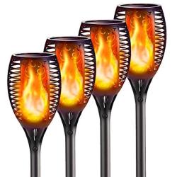 4 Pack Solar Torch Lights Outdoor, Waterproof Flickering Flame Torches Lights Solar Powered Pathway Landscape Decoration Lighting Auto On/Off for Garden Patio Yard