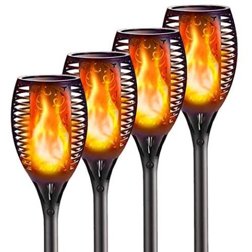 4 Pack Solar Torch Lights Outdoor, Waterproof Flickering Flame Torches Lights Solar Powered Pathway Landscape Decoration Lighting Auto On/Off for Garden Patio Yard