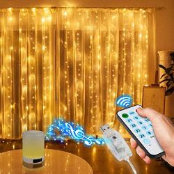 Curtain String Lights, 300 Brilliant LED Lights USB Powered Window String Light, IP64 Waterproof Decorative Lights for Wedding, Home, Party, Bedroom (Warm Light) (9.8ftx9.8ft)