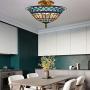 LITFAD Tiffany Stained Glass Style Ceiling Lamp Blue Diamond Pattern 12 Inch Flush Mount Ceiling Light LED 2 Lights Pendant Lighting for Dining Room Bedroom Corridor