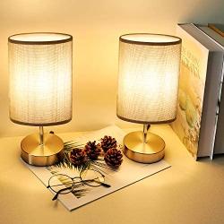 Bedside Lamps, MOICO 3-Way Dimmable Touch Table Lamps with Linen Fabric Shade, Modern Nightstand Lamps for Bedroom, Living Room, Kids Room, Office, College Dorm, Set of 2