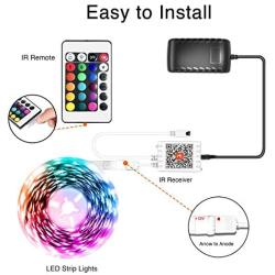 50ft Led Lights，dalattin Led Lights for Bedroom WiFi Led Strip Lights Smart Color Changing Lights with 24 Keys Remote,1 Roll of 50ft