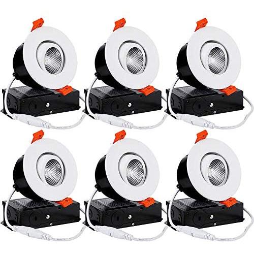 TORCHSTAR 3 Inch Gimbal LED Dimmable Recessed Light with J-Box, 7W (50W Eqv.) 500lm, Airtight, ETL/Energy Star/JA8/Title 24, CRI 90+, 2700K Soft White, 5 Years Warranty, White, Pack of 6