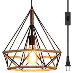 Ganeed Plug in Pendant Light,Industrial Vintage Metal Swag Hanging Light,Farmhouse Chandelier Ceiling Lamp with 16.4ft Hanging Cord and On/Off Switch for Kitchen Island Dining Table Bed-Room