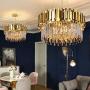 MEEROSEE Modern Crystal Chandelier Lighting Led Pendant Lights Fixture with Stainless Steel Shade Island Chandeliers Ceiling Dining Room Living Room Contemporary Kitchen Dimmable 9-Lights
