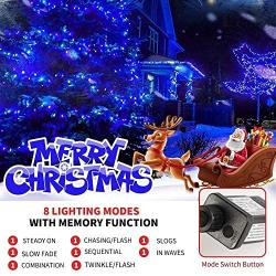 Outdoor Christmas String Lights 105ft 320 LEDs 8 Modes Memory Function Waterproof End to End Expandable Halloween Decorations Fairy Lights for Patio Home Tree Wall Party Wedding UL 588 Approve (Blue)