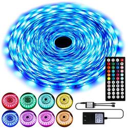 50ft LED Strip Lights, RGB LED Lights Strip Kit with 44 Key IR Remote, SMD 5050 Color Changing Strip Light LED Lights for Bedroom, Flexible LED Tape Lights for Room Home Bar Party Christmas Decoration