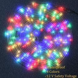 Rope Lights Outdoor, 12v Mini Low Voltage LED Multi Color Copper Light, Tube Lighting with Adaptor, Plug and Play, Connectable Waterproof Festive Lights String for Christmas Halloween Party Camping