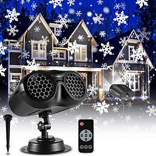 Christmas Snowflake Projector Lights Outdoor, ECOWHO Upgrade Binocular Rotating Snowfall LED Light Projector with Remote Control, Waterproof Landscape Lights for Xmas Halloween Holiday Party