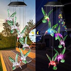 Lyhope Solar Wind Chime Lights, Color Changing Led Mobile Hummingbird Solar Lights, Waterproof Solar Wind Chimes for Outdoor Garden Patio Yard Decoration