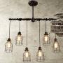 Adjustable Wire Industrial Vintage Brushed Iron Cage Chandelier - LITFAD 33.46'' Edison Ceiling Light Island Light Water Pipe Pendant Light with 6 Lights