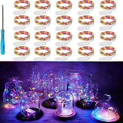 Chinety Colorful LED Fairy Light String 20 Pack Micro 20 LED Battery Operated Silver Wire Lights Mini Waterproof Twinkle Star Starry Lights Mason Jar Lights for Party Wedding Bedroom Decor(Multicolor)