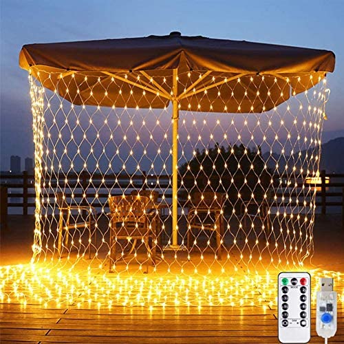 Obbsen LED Net Lights, 200 LED Fairy String Decorative Mesh 9.8ft x 6.6ft Warm White USB Lights Waterproof for Christmas Outdoor Wedding Garden Decorations