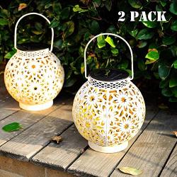 Walensee Solar Outdoor Lights, Hanging Garden Lantern for Patio, Yard. Metal Decorative Waterproof Table Lamp, Retro LED Light with Handle on Tree for Pathway and Lawn.White Warm Decor Lantern, 2 pack