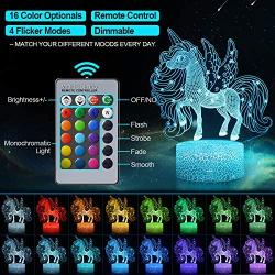 Unicorn Night Light for Kids, 3D Illusion Lamp 16 Colors Changing with Remote, Birthday and Holiday Gift for Children Girls (Unicorn2)