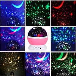 Star Night Light for Kids Moon Star Projector Baby Night Lights 360 Degree Rotating Night Light Projection Lamp Color Changing Sleep Lights for Kids Girls Boys Adults Bedroom Nursery Decor Party Pink