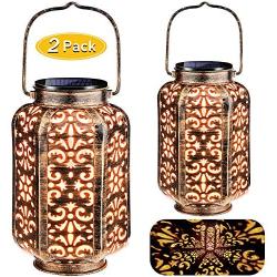 URPOWER Solar Lights Outdoor Metal Solar Lantern Outdoor Hanging Retro Decorative Lanterns with Durable Handle Solar Powered Waterproof LED Table Lanterns Lighting for Yard Tree Fence Patio, 2 Pack