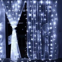 LiyuanQ Curtain String Lights 300 LEDs Window Curtain Fairy Lights Copper Wire Twinkle String Lights USB Remote Control 8 Modes Hanging Lights for Bedroom Indoor Home Wedding Decor (300 LED, White)