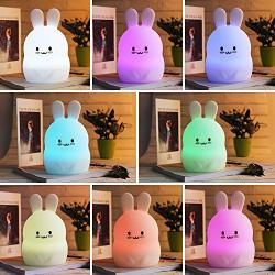 LumiPets LED Bunny Battery-Operated/USB-Powered Silicone Night Light For Kids with 9 Tap-To-Activate Colors