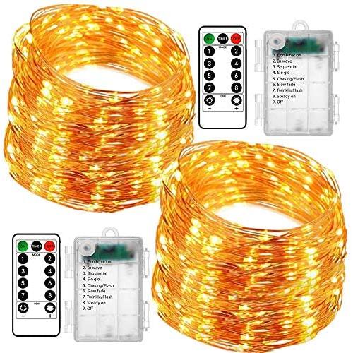 Chinety Fairy Lights Battery Operated 66ft 200 LED Christmas String Lights, Waterproof 8 Modes 66ft Warm White Twinkle Starry Lights with Remote Timer Copper Wire Lights for Bedroom Christmas Decor
