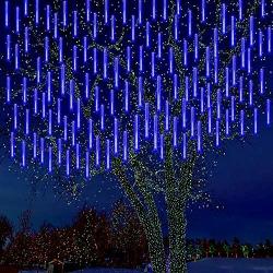 Kwaiffeo Falling Rain Lights Meteor Shower Lights, Christmas Lights Outdoor 12 inch 8 Tube 192 LED Cascading Icicle String Lights for Christmas Tree Halloween Decoration Wedding Party Holiday, Blue