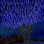 Kwaiffeo Falling Rain Lights Meteor Shower Lights, Christmas Lights Outdoor 12 inch 8 Tube 192 LED Cascading Icicle String Lights for Christmas Tree Halloween Decoration Wedding Party Holiday, Blue