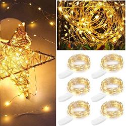 6 Pack LED Fairy String Lights Battery Operated, 6.9ft 20 LEDs Waterproof Silvery Copper Wire Lights, Flexible Firefly Starry Christmas Lights for Bedroom Wedding Party Mason Jar (Warm White)