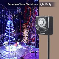 DEWENWILS Outdoor Outlet Christmas Timer with 2 ft Long Cord, Waterproof Light Timer with Grounded Electrical Outlet, Heavy Duty Plug in Timer Switch for Christmas Light Holiday 15A, 1/2HP UL Listed