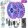 YUNBO LED Strip Light Music Sync Color Changing RGB Kit, 32.8ft SMD5050 600LEDs Black PCB Board Waterproof LED Tape Light with 44key IR Remote Control and 12V 6A Power Supply for Bedroom Kitchen Party