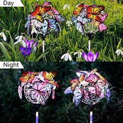 AmnoAmno Solar Garden Stake Lights Outdoor Decorative, Waterproof 2 Pack Butterfly Light Solar Powered with 18 Butterflies and Copper String Lights, Multicolor LED Solar Light for Yard, Lawn, Patio