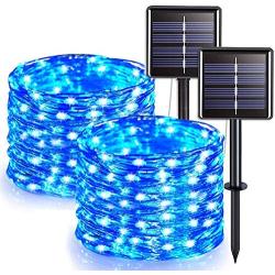 [2 Pack] Solar Fairy Lights, 200 LED Outdoor Solar String Lights Garden Copper Wire Decorative Lights 66Ft Waterproof Indoor Outdoor Lighting for Garden, Patio, Yard, Christmas(Blue)