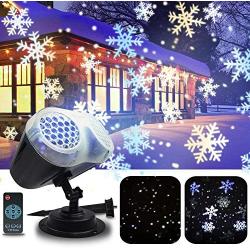 Snowflake Projector Lights, Christmas Rotating LED Snowfall Projection Lamp with Remote Control, Outdoor Waterproof Sparkling Landscape Decorative Lighting for Xmas Party Outdoor (Grey)