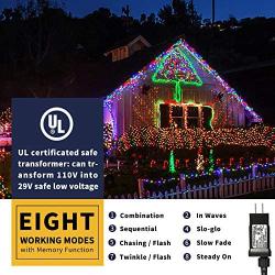 XTF2015 105ft 300 LED Christmas String Lights, End-to-End Plug 8 Modes Christmas Lights - UL Certified - Outdoor Indoor Fairy Lights Christmas Tree, Patio, Garden, Party, Wedding, Holiday (Colored)