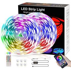 Bluetooth Music LED Strip Lights 32.8ft with App Control,Flexible Adhesive Color Changing RGB LED Lights Strips,300LEDs 5050 Multicolor Neon Mood Bar Lights,LED Tape Lights for Bedroom Room Home Decor