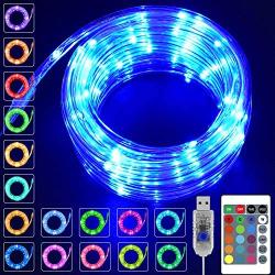 KNONEW LED Rope Lights 16 Colors Changing 100 LED 33ft USB Powered Fairy Rope Light with Remote, Indoor Decorative Lighting for Wedding Christmas Waterproof Outdoor Garden Stairs Balcony Party