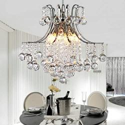 DINGGU Modern 6 Lights Chrome Finish Crystal Chandeliers Flush Mounted Pendant Ceiling Light for Dining Room