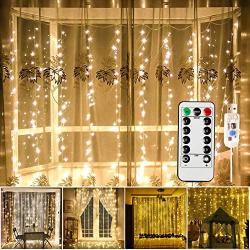 MagicLux Tech USB 300 LED Curtain Light with 8 Modes with Remote Controller Decoration for Dining Room, Windows, pavilions, Fences, Flower Sheds, patios; Christmas, Holiday(Warm White)