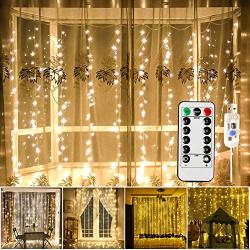 MagicLux Tech USB 300 LED Curtain Light with 8 Modes with Remote Controller Decoration for Dining Room, Windows, pavilions, Fences, Flower Sheds, patios; Christmas, Holiday(Warm White)