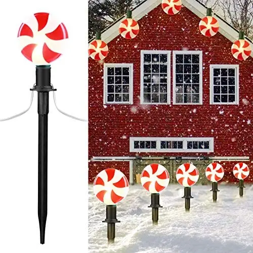 Outdoor Lollipop Christmas Pathway String Lights, 7.16 Feet Wire 10 inched Stake, Clips, Pluggable, Hangable, Waterproof, Connectable Holiday Decor Light for Gutter Roof, 2 Pack,10 Lights, Warm White Outdoor Lollipop Christmas Pathway String Lights, 7.16 Feet Wire 10 inched Stake, Clips, Pluggable, Hangable, Waterproof, Connectable Holiday Decor Light for Gutter Roof, 2 Pack,10 Lights, Warm White
