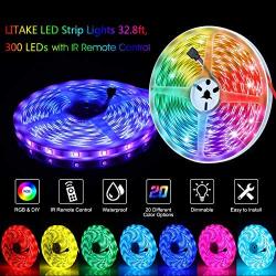 Litake LED Strip Lights 32.8ft, Waterproof Color Changing LED Light Strips,SMD 5050 300 LEDs 44 Keys IR Remote Flexible LED Tape Strip Lights for Bedroom Home