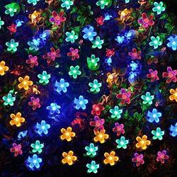 VMANOO Solar Outdoor Christmas String Lights 21ft 50 LED Fairy Flower Blossom Decorative Light for Indoor Garden Patio Party Xmas Tree Decorations Multi-Color