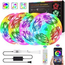 CKTZK LED Strip Lights 65.6FT Ultra-Long RGB Light Music Sync Color Changing Rope Lights 24-Key Remote App Control Tape Light 5050 RGB LEDs Light Timing Lighting for Bedroom Kitchen TV Party