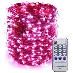 ER CHEN 165ft Led String Lights, 500 Led Fairy Starry Lights on 50M Copper Wire String Lights + 12V DC Power Adapter + Remote Control for Christmas (Pink)