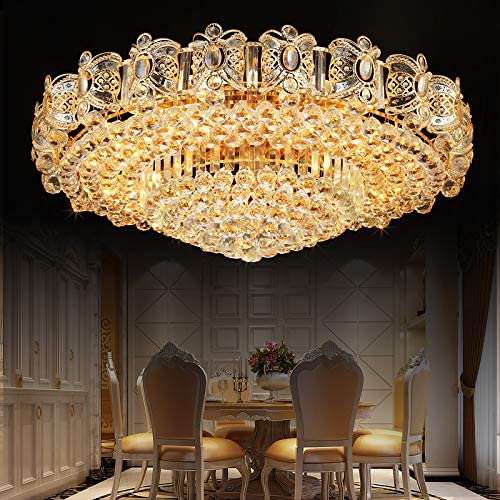 KALRI Modern K9 Crystal Gold Chandelier Flush Mount LED Ceiling Lamp Pendant Light Fixture for Living Room Dining Room Bedroom Restaurant Hallway (Dia 23.6)