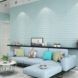 QIHANG Self Adhesive Waterproof Brick PE Wallpapers 3D Wall Sticker Living Room Wallpaper Mural Bedroom TV Background Decorative Stickers (Light Blue)