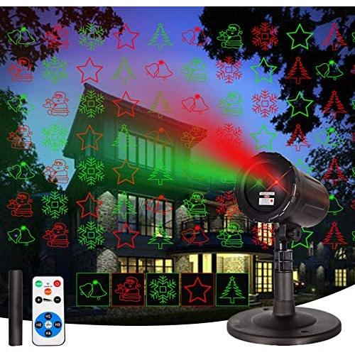 Laser Christmas Projector OutdoorIndoor LightsGarden LED Lights with Wireless Remote Spotlight RedGreenStar ShowLandscape Wall Decorations (Laser Projector Light)